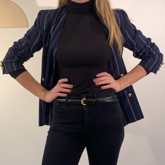 Vintage 80's Navy Pinstripe Blazer - Picture 3 of 10